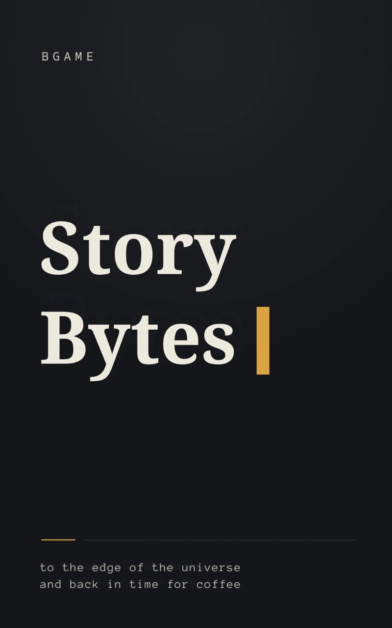 Cover of Story Bytes: the title in a heavy cream serif on near-black, with a gold bar beside it.